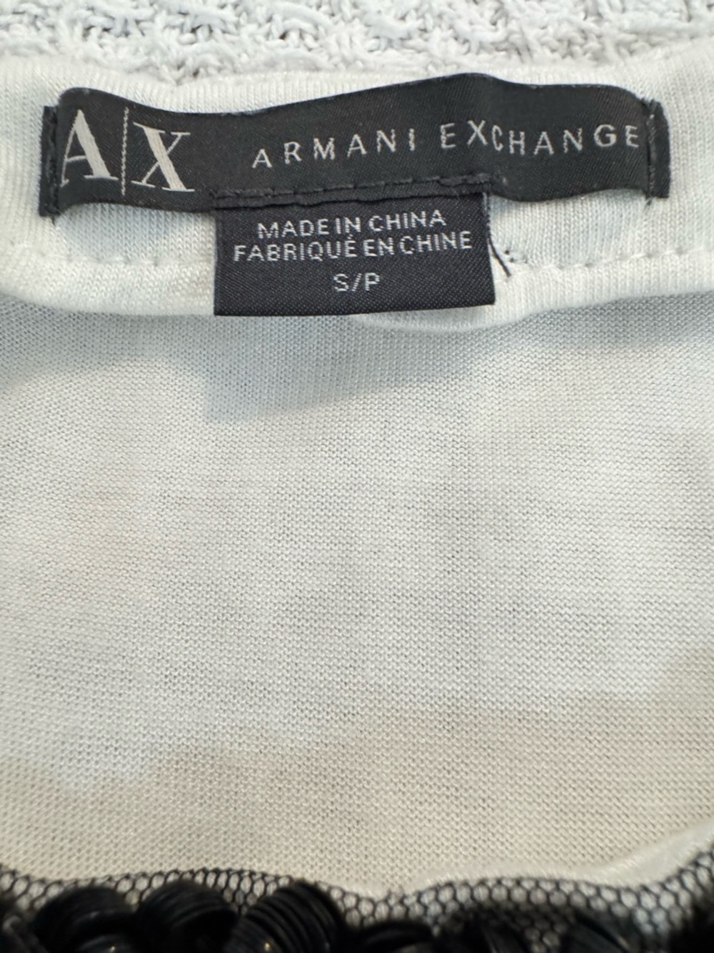 A|X Armani Exchange White Sleeveless Top Black Sequin Embellished Neckline S P - Picture 9 of 10